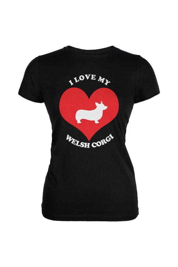 Valentines I Love My Welsh Corgi Black Juniors Soft T-Shirt - Large