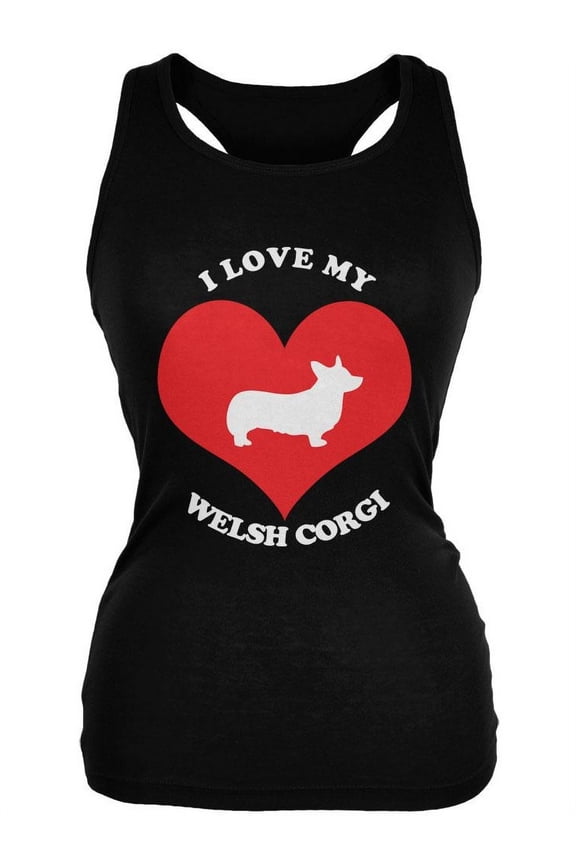 Valentines I Love My Welsh Corgi Black Juniors Soft Tank Top - 2X-Large