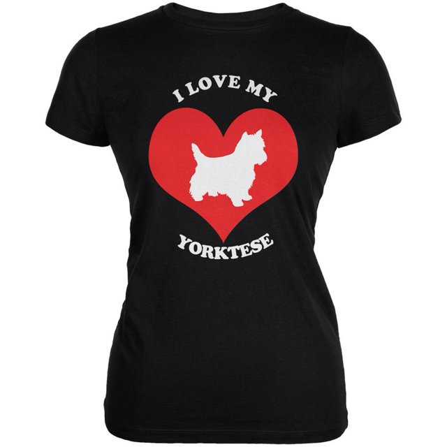 Valentines I Love My Yorktese Black Juniors Soft T-Shirt