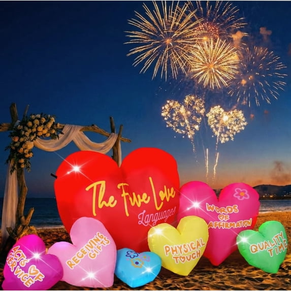 Valentines Inflatables Outdoor Decor, Long 5 Love Languages Hearts Blow ...