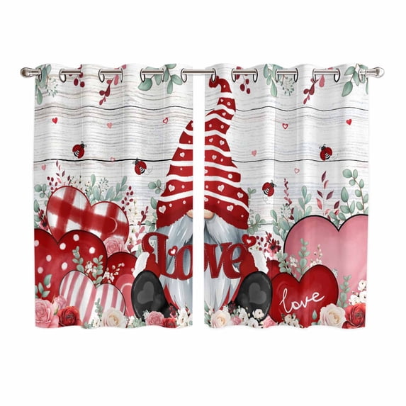 Valentines Kitchen Curtains Window Panels, Pink Red Love Heart Gnomes Eucalyptus Vintage Insulated Window Treatment Curtain, Grommet Curtains for Bedroom/Living Room/Bathroom, 2 Piece 52"Wx63"L