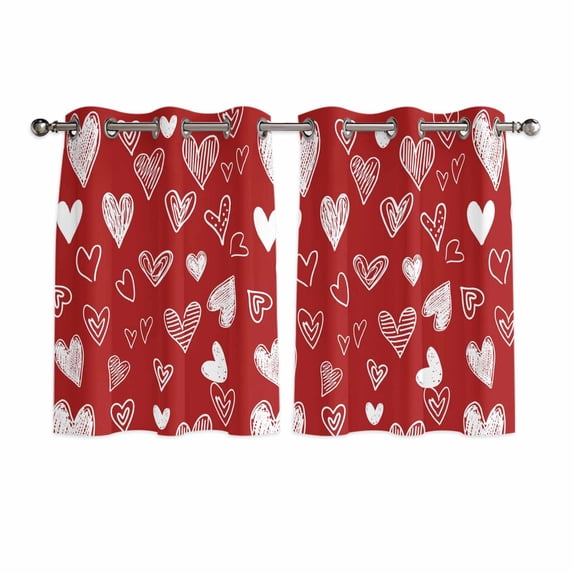 Valentines Kitchen Curtains Window Panels, Romantic Red Love Heart Insulated Window Treatment Curtain, Grommet Curtains for Bedroom/Living Room/Bathroom, 2 Piece 42"Wx54"L