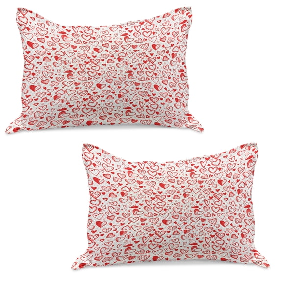 Valentines Knitted Quilt Pillowcover Set of 2, Red and White Pattern with Sketchy Hearts Dots Arrows Romance and Love Theme, Standard Queen Pillow Sham Bedroom, 30" x 20", Scarlet White, by Ambesonne
