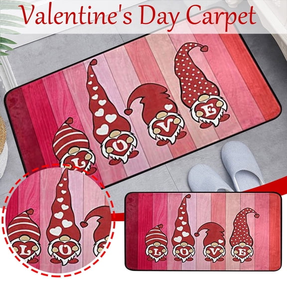 Valentines LOVE Gnomes Door Mat 16 inch x 24 inch Valentine's Day Welcome Mat Doormat Valentine's Day Love Heart Outdoor Rug Non Slip Mat Low-Profile Heart Front Door Mat for Porch Entryway Home