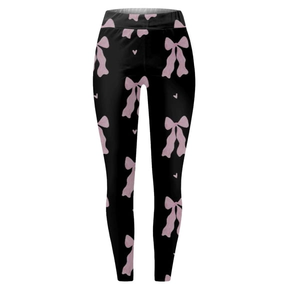 Valentines Leggings Women Bow Print Tummy Control Slim Pants High Waist Full Length Stretchy Sports Yoga Workout Leggings Black M