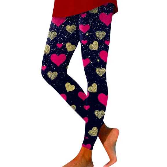 Valentines Leggings Women Heart Print Tight Gym Yoga Pants Fall Winter Full Length Tummy Control Stretchy Sports Workout Leggings ZC Red M
