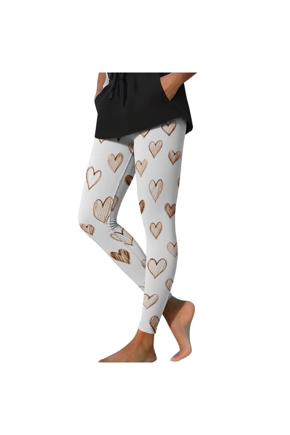 Valentines Leggings for Women Love Heart Printed Yoga Pants Valentine High Waisted Tight Leggings