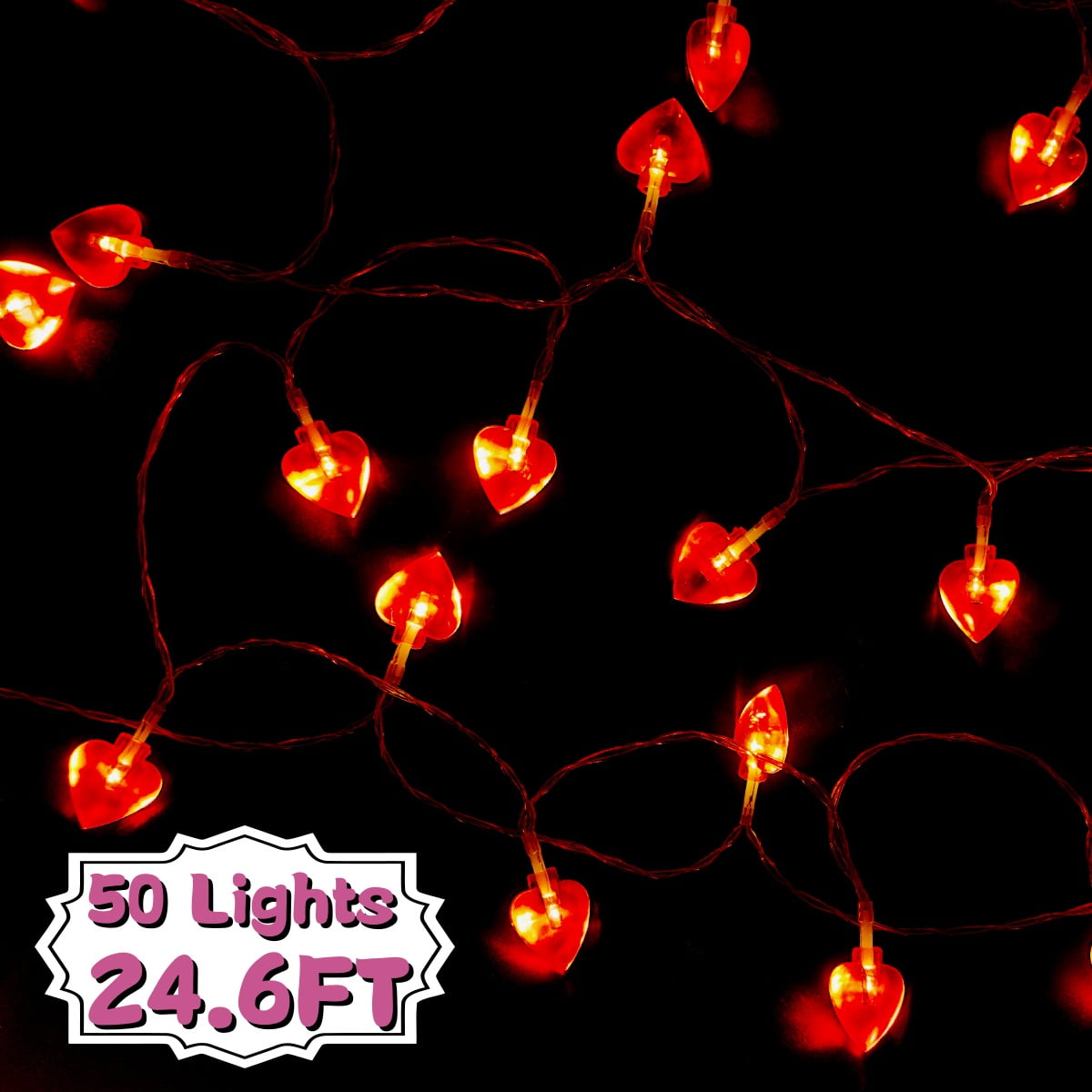 Valentines Lights Red Heart String Lights 50 LED String Light for