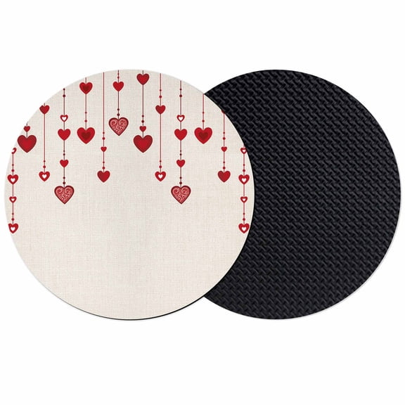Valentines Love Heart Coasters Set of 2, Red Love Heart Rustic Burlap Absorbent Coasters for Drinks, Coaster for Bar Office Dining Coffee Table Accessories Decor, Non Slip Round Desk Coaster