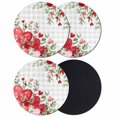thumbnail image 1 of Valentines Love Heart Coasters Set of 4, Absorbent Coasters for Drinks, Red Eucalyptus Botanical Grey Plaid Coaster for Desk Coffee Table Protection, Home Decor House Warming Gifts 4", 1 of 8