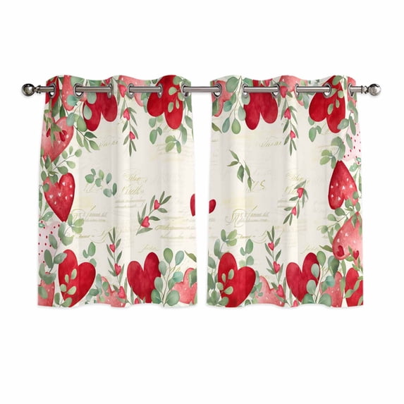 Valentines Love Heart Kitchen Curtains Window Panels, Eucalyptus Love Heart Red Insulated Window Treatment Curtain, Grommet Curtains for Bedroom/Living Room/Bathroom, 2 Piece 42"Wx54"L