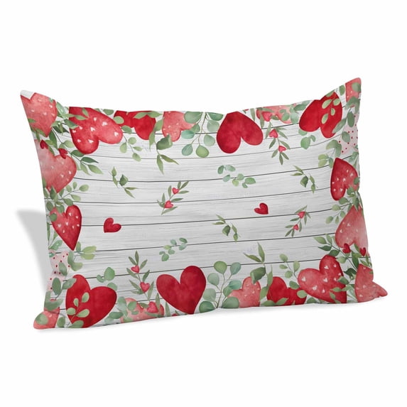 Valentines Love Heart Pillow Covers, Linen Long Throw Pillow Case, Eucalyptus Red Love Heart Vintage Holiday Pillow Protector Decorative Cushion Cover for Living Room/Bedroom 16" x 24"