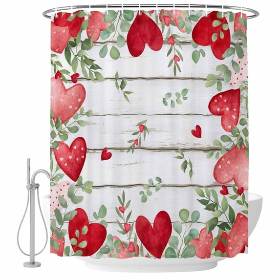 Valentines Love Heart Shower Curtain Set - Long 72" x 84" Washable Bathtub Curtain with 12 Hooks, Eucalyptus Red Love Heart Retro Waterproof Fabric Stall Shower Curtains for Bathroom/Bathtub Décor