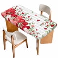 thumbnail image 1 of Valentines Love Heart Table Cloths for 3 Foot Rectangle Tables, Red Eucalyptus Botanical Grey Plaid Patio Waterproof Elastic Fitted Tablecloths, Washable Rectangular Table Cover for Camping, 1 of 8