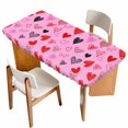 thumbnail image 1 of Valentines Love Heart Table Cloths for 4 Foot Rectangle Tables, Romantic Pink Red Black Patio Waterproof Elastic Fitted Tablecloths, Washable Rectangular Table Cover for Camping, 1 of 8