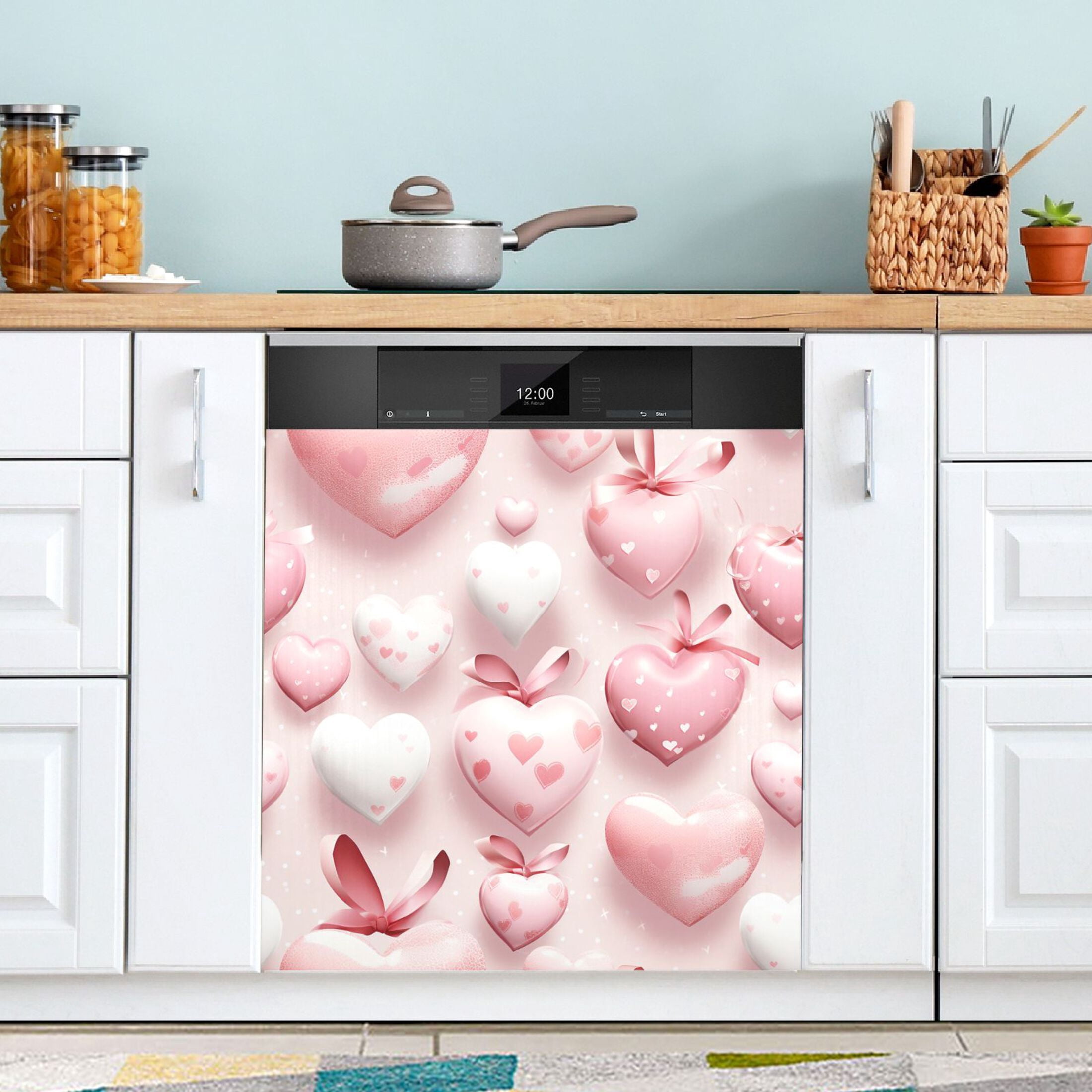 Valentine's Day Heart Dishwasher Magnet Cover - 23x26 Inch Trimmable Magnetic Decal For Kitchen Appliances (Red Heart Design)