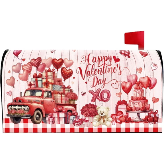 Valentines Mailbox Covers Magnetic Standard Size 18" X 21" Happy Valentine’s Day Mailbox Wraps Post Letter Love Hearts Rose Box Cover for Holiday Garden Yard Decor
