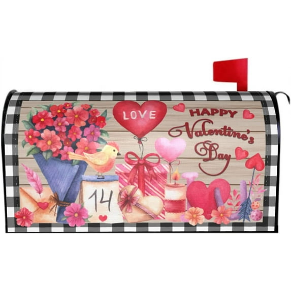 Valentines Mailbox Covers Magnetic Standard Size 18 X 21 Red Love Heart Floral Black Buffalo Plaid Mailbox Cover Holiday Decorations Mailbox Wrap Post Letter Box Cover Decor for Home Outdoor Garden