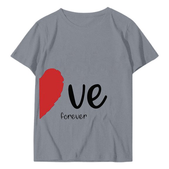 Valentines Matching Shirts Short Sleeve Half Heart Letter Print Tops Love for Him Or Her Unisex Gifts Festive Celebration Couples Matching Shirts
