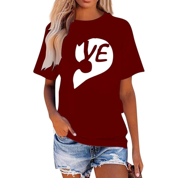 Valentines Matching Shirts Short Sleeve Unisex Kiss Heart Print Tops Festive Celebration Gifts Love for Him Or Her Casual Couples Matching Shirts