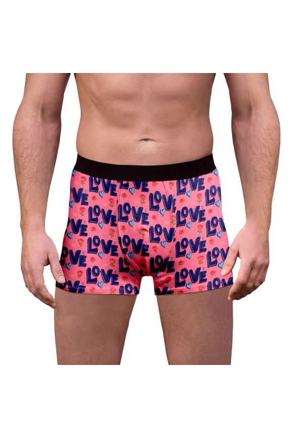 Valentines Mens Underwear Funny Novelty Heart Shorts Gifts Valentines Day Underpants Fun Underwear Shorts Hot Pink XXL
