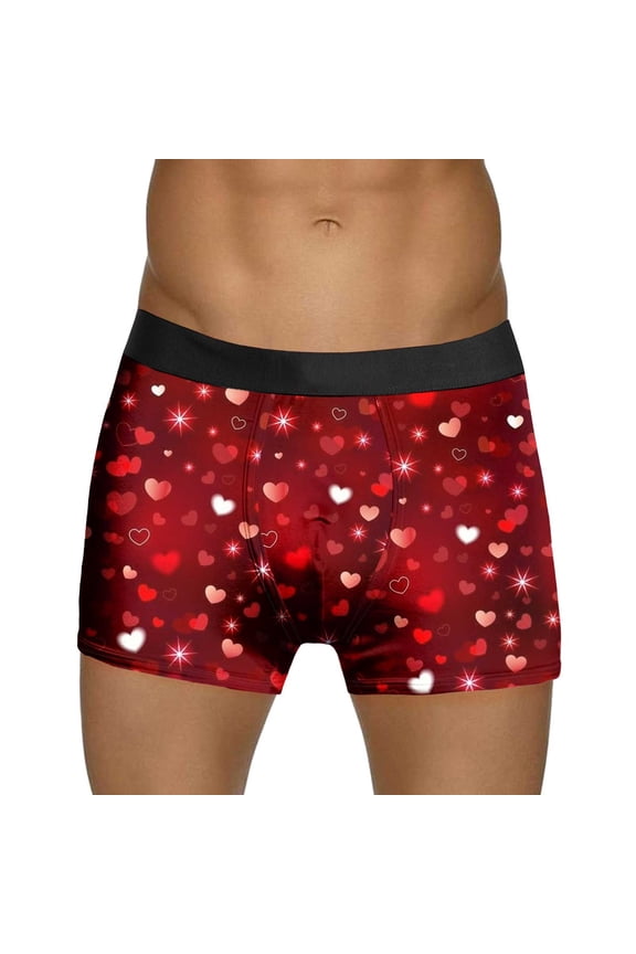 Valentines Mens Underwear Rose Comfortable Underwear Shorts Boyfriend Husband Gifts Valentines Day Underpants Sleep Bottom Underwear Red L