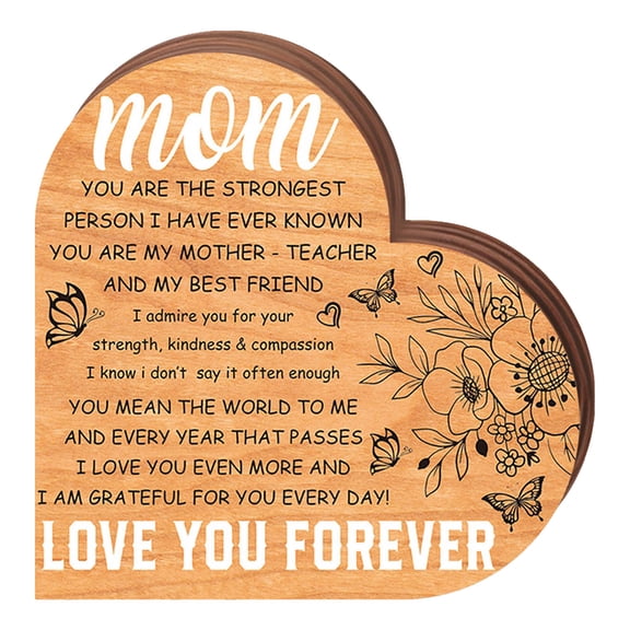 Wooden Heart Sign Tabletop Decoration, Thank You Gifts for Mom from Daughter & Son, Birthday Mother's Day Valentine's Day Gift for Mother