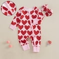 thumbnail image 1 of Valentines Outfit Baby Girl Long Sleeve Heart Print Zipper Romper Jumpsuit with Headband Set Cute Baby Girl Clothes Baby Girl 12-18 Months Clothes, 1 of 9