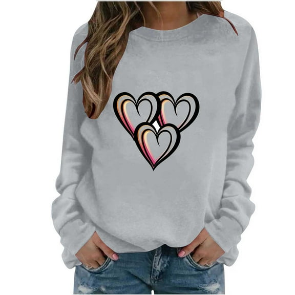Valentines Outfits for Women Love Heart Long Sleeve Tops Crew Neck Casual Shirts Valentine's Sweatshirt Spring Fashion 2026