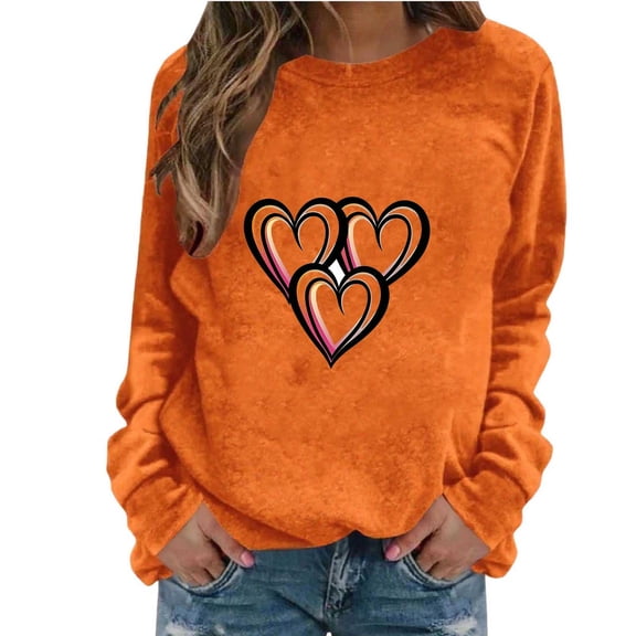 Valentines Outfits for Women Love Print Shirt Crew Neck Long Sleeve Pullover Tops Casual Loose Sweatshirts Valentines Shirts for Women