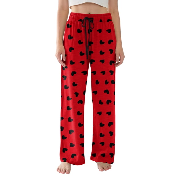 Valentines Pajamas Pant for Women Heart Graphic Holiday Long Pj Pants Wide Leg Elastic Waist Comfy Relaxed Fit Pants