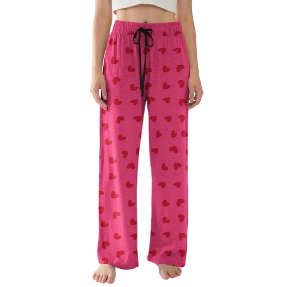 Valentines Pajamas Pant for Women Heart Graphic Holiday Long Pj Pants Wide Leg Elastic Waist Comfy Relaxed Fit Pants