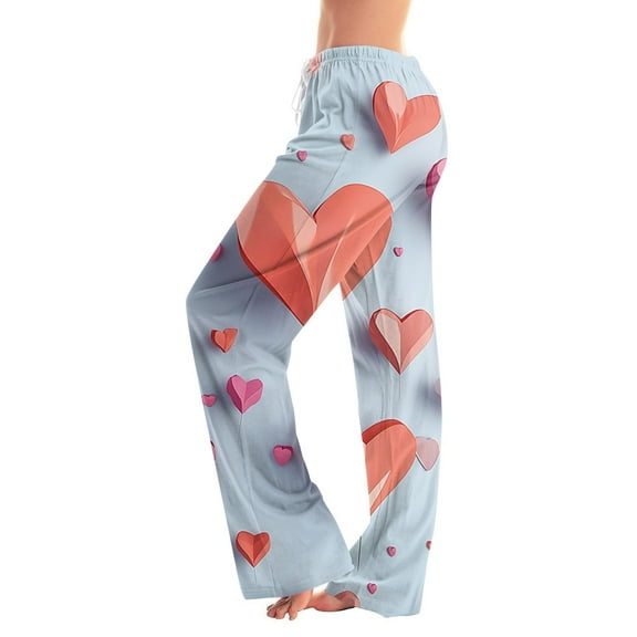Valentines Pajamas Pant for Women Holiday Elastic Waist Cute Valentine's Day Pajama Pants Comfy Drawstring Sleepwear Long Pajamas Pants