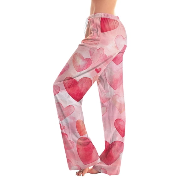 Valentines Pajamas for Women Love You Patterned Wide Straight Leg Pajama Pants Lovely Heart Loose Gift Trousers Drawstring Graphtic Pink Red Trendy Letter Printed Buttoms Vermilion XL