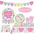 thumbnail image 1 of Valentine Tableware Valentines Party Supplies Disposable Heart Party Plates Napkins Cups Banner Heart Decor for Romatic Night Design2 Serves 24, 1 of 7
