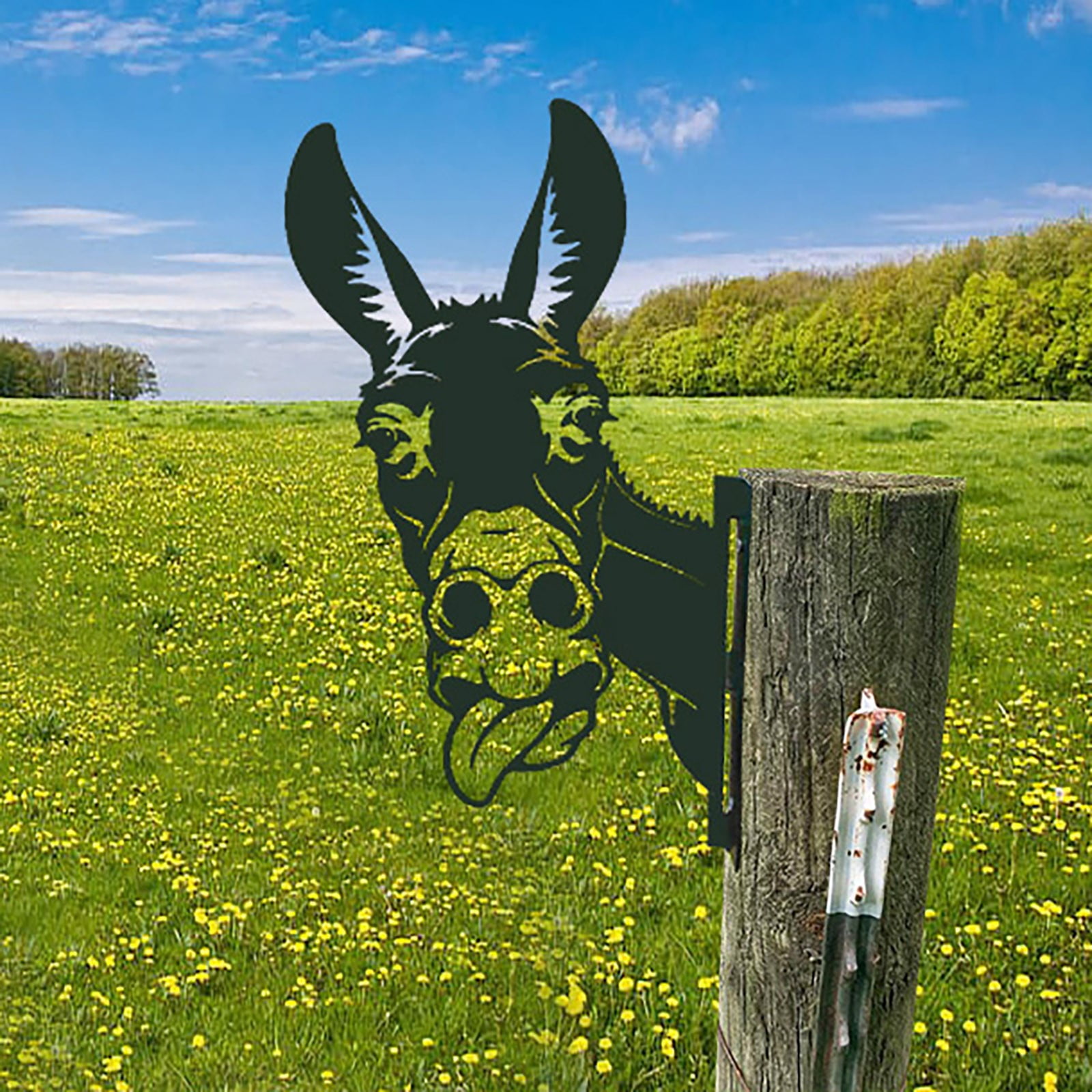 Humorous Black Metal Donkey Garden Fence Art Decor