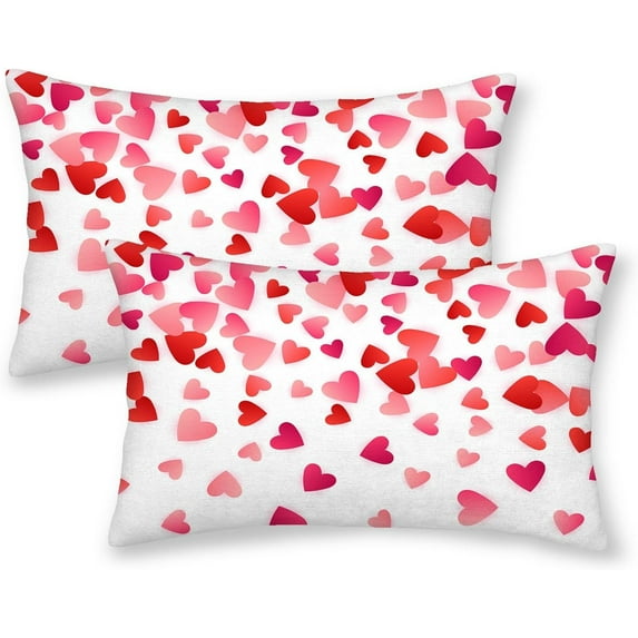 Valentines Pillow Covers 12x20 Inch Set of 2,Pink Love Heart Throw Pillows Case,Valentine''s Day Mother''s Day Anniversary Decorative Square Cushion Covers Farmhouse Outdoor Decor for Home Sofa Bed