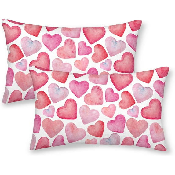Valentines Pillow Covers 12x20 Inch Set of 2,Pink Red Love Heart Throw Pillows Case,Valentine''s Day Mother''s Day Anniversary Decorative Cushion Covers Farmhouse Outdoor Decor for Home Sofa Bed