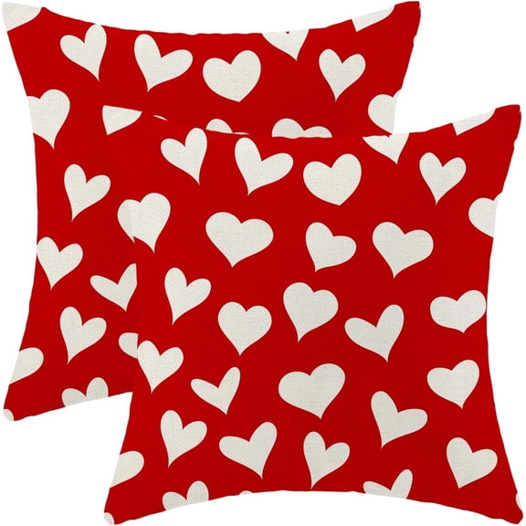 Valentines Pillow Covers 16x16 Inch Set of 2 Red Love Hearts Valentine''s Day Decor Throw Pillows Spring Holiday Outdoor Cushion Cases for Couch Bed Decorations