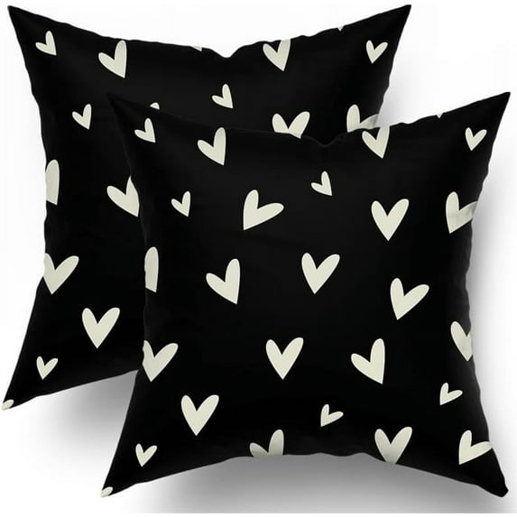 Valentines Pillow Covers 16x16 Set of 2 Black Love Heart Holiday Decorative Throw Pillows Romantic Valentine Day Themed Gifts Pillowcase Cotton Square Cushion Cover Decor for Home Couch Bed Soft