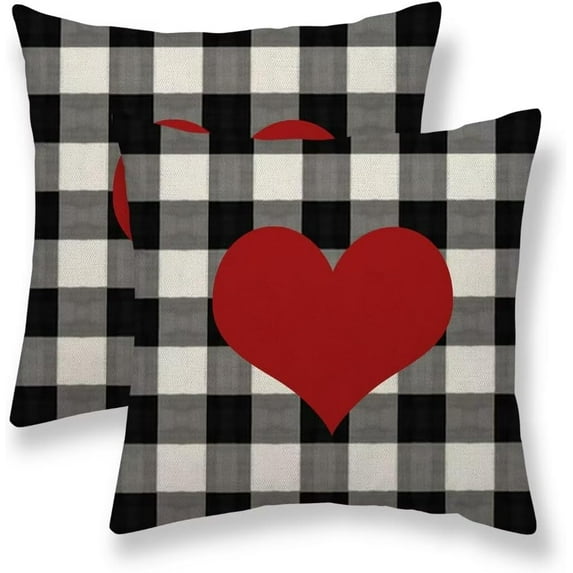 Valentines Pillow Covers 18X18 Inch Set of 2, Buffalo Plaid Red Love Heart Holiday Valentines Day Decorative Throw Pillows Valentines Cushion Cases for Home Couch Sofa Decor