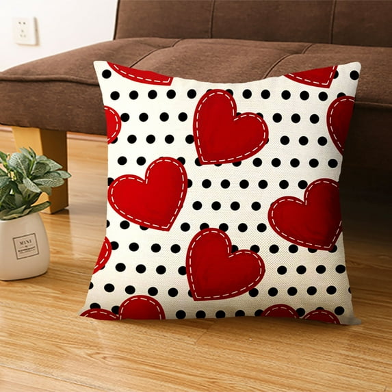 Valentines Pillow Covers 18x18 Inch, Black Polka Dot Red Love Heart Throw Pillows Case, Valentine's Day Anniversary Decorative Cushion Covers Farmhouse Outdoor Decor for Home Sofa Bed Valentine Gift