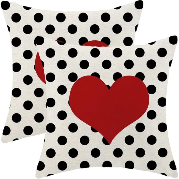 Valentines Pillow Covers 18x18 Inch Set of 2,Black Polka Dot Red Love Heart Throw Pillows Case,Valentine''s Day Anniversary Decorative Cushion Covers Farmhouse Outdoor Decor for Home Sofa Bed