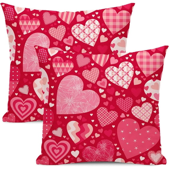Valentines Pillow Covers 18x18 Inch Set of 2,Red Love Heart Throw Pillows Case,Valentine''s Day Mother''s Day Anniversary Decorative Square Cushion Covers Farmhouse Couch Decor for Home Sofa Bed