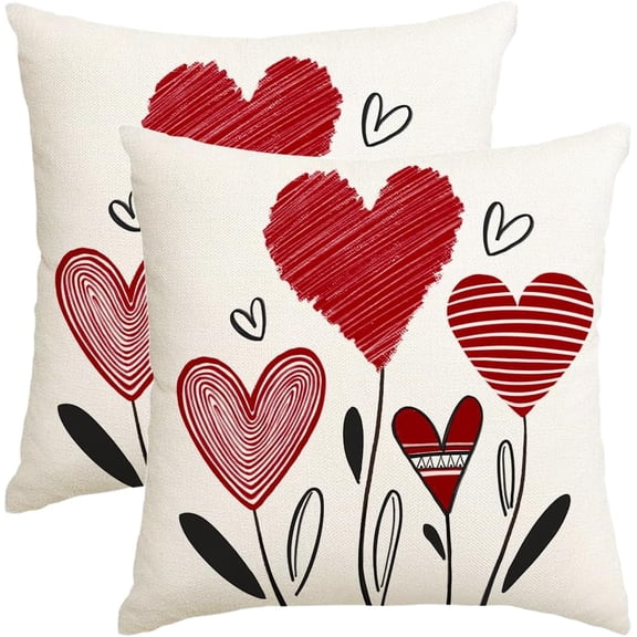Valentines Pillow Covers 18x18 Set of 2,Red Hearts Valentines Day Pillows Decorative Throw Pillows Outdoor Love Hear Valentines Pillows Cases Decoration for Sofa Couch White