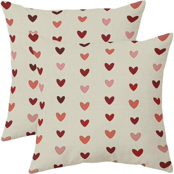 Valentines Pillow Covers 18x18 Set of 2 Valentine''s Day Red Pink Love Heart Stripe Decorative Outdoor Throw Pillows Farmhouse Holiday Valentine Decor Pillowcases Cushion Cases for Sofa Couch Bed