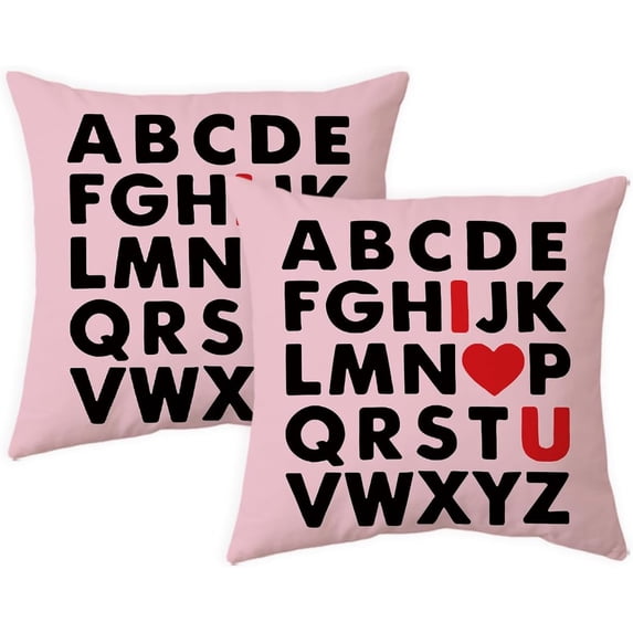 Valentines Pillow Covers 20 x 20 Inch ABC I Love You Valentines Day Heart Teacher Kids Throw Pillow Valentine Wedding Decorative Pillow Cases Couch Bedroom Outdoor Indoor Sofa Decor Pink