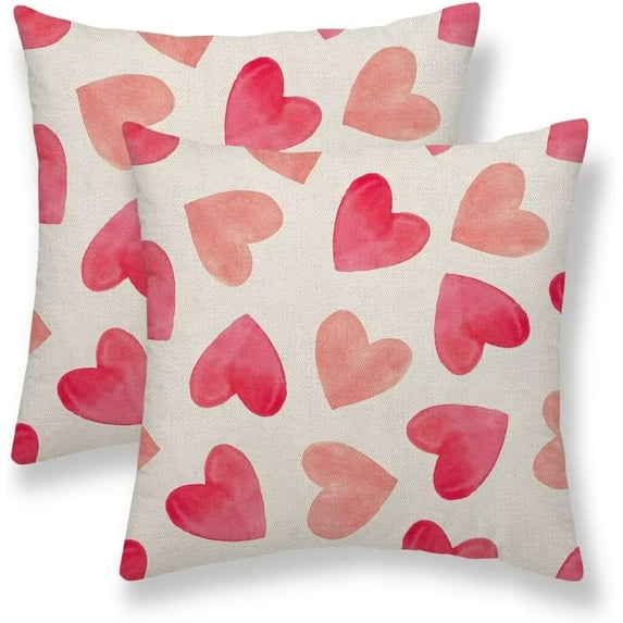 Valentines Pillow Covers 20X20 Inch Set of 2, Pink Watercolor Love Heart Holiday Valentines Day Decorative Throw Pillows Valentines Cushion Cases for Home Couch Sofa Decor