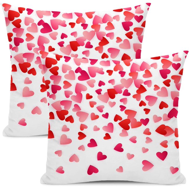 Valentines Pillow Covers 20x20 Inch Set of 2 Pink Love Heart Throw