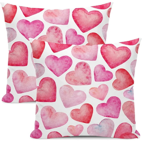Valentines Pillow Covers 20x20 Inch Set of 2,Pink Red Love Heart Throw Pillows Case,Valentine''s Day Mother''s Day Anniversary Decorative Cushion Covers Farmhouse Outdoor Decor for Home Sofa Bed